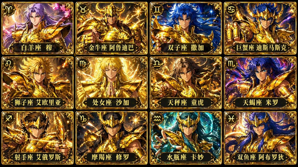 Griglia di Carte dei Cavalieri d'Oro di Saint Seiya