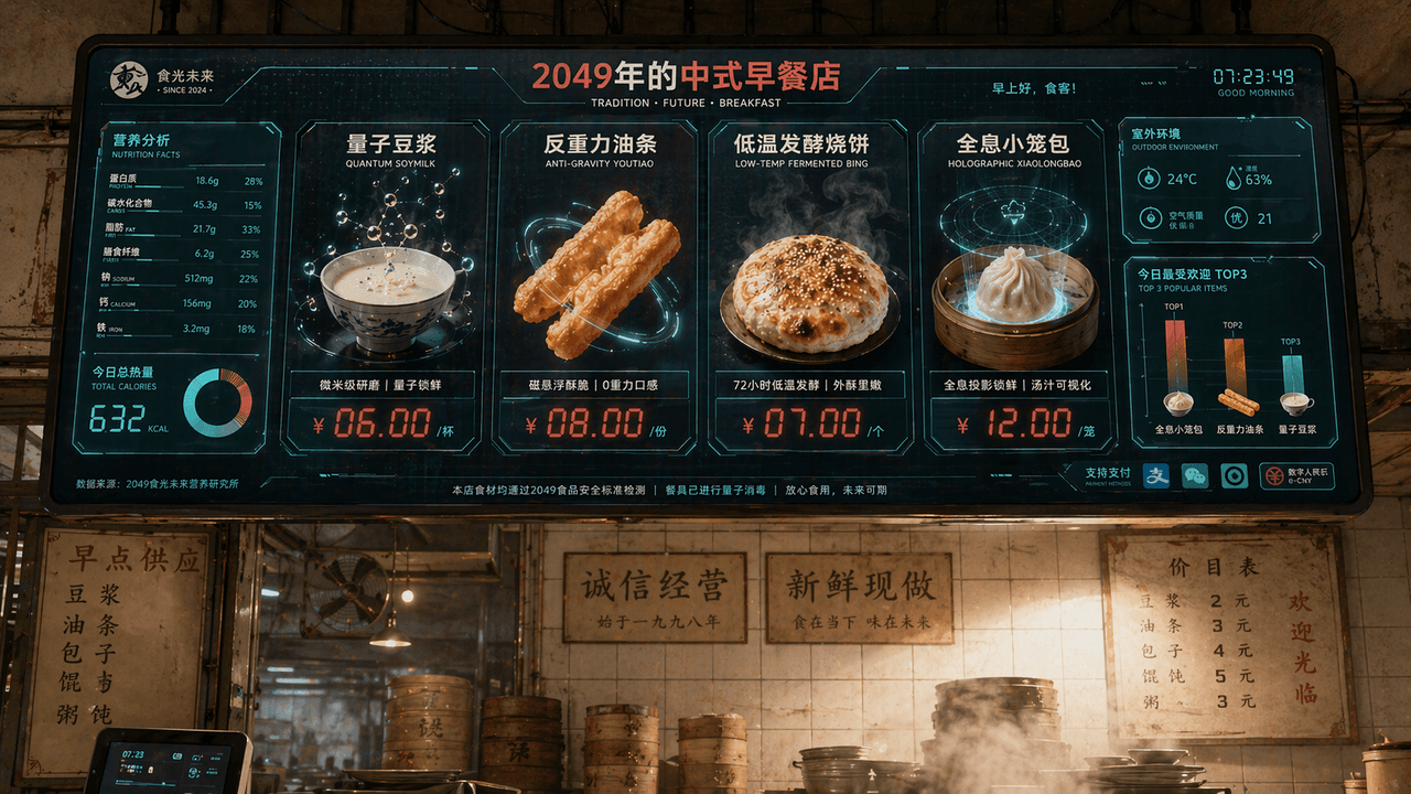 2049年中式早餐店菜單螢幕