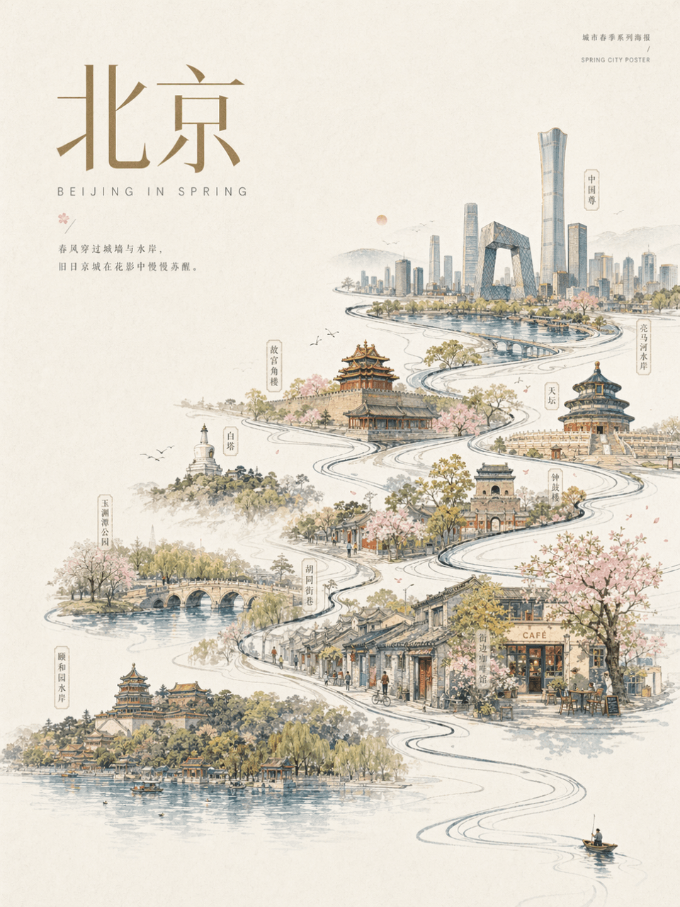 Póster narrativo de río urbano