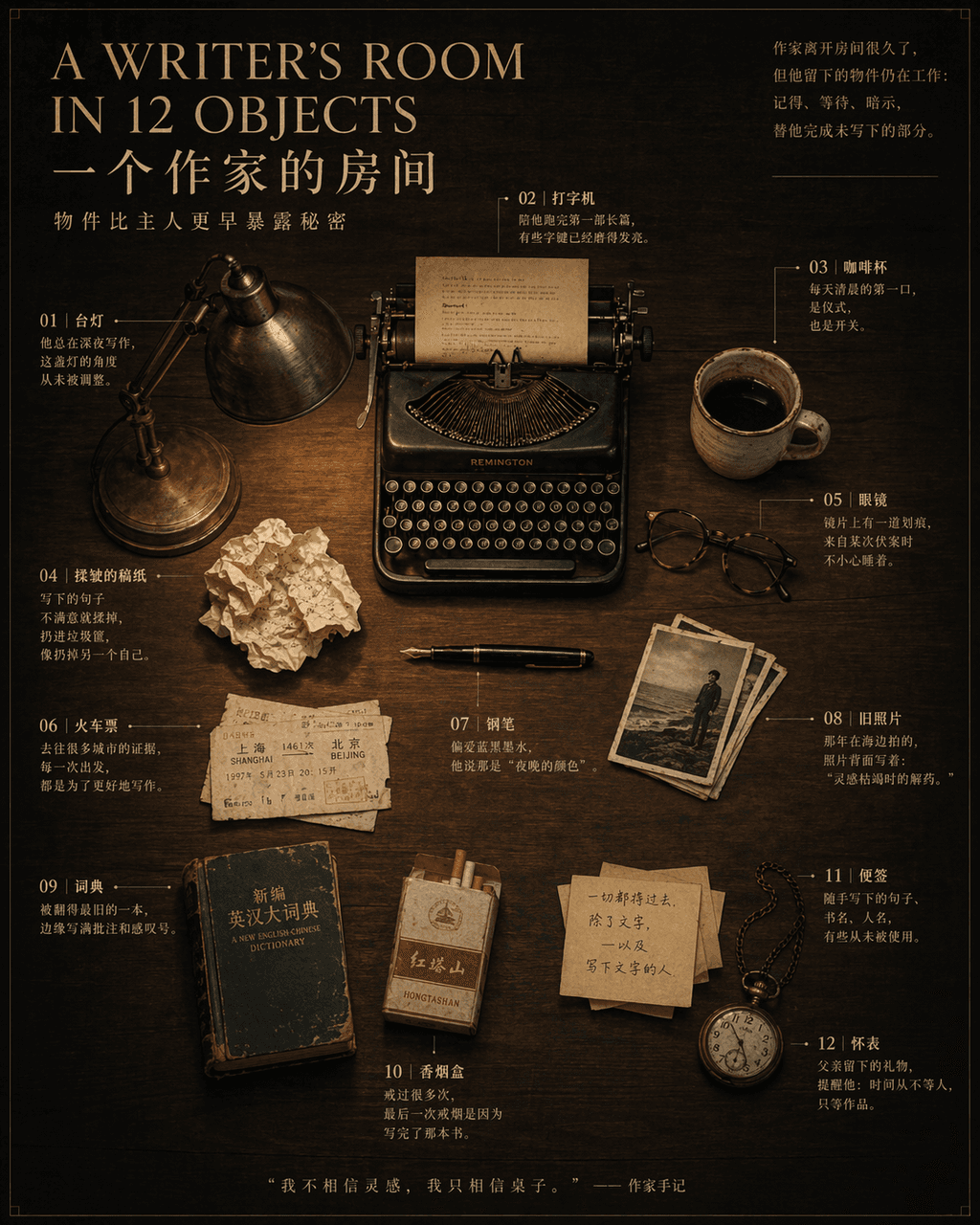 復古作家書桌資訊圖