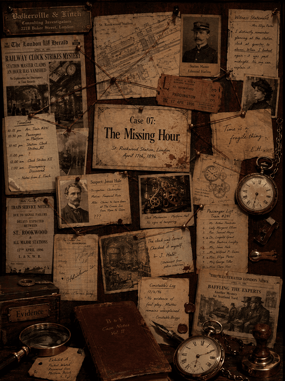 Victorian detective agency case board