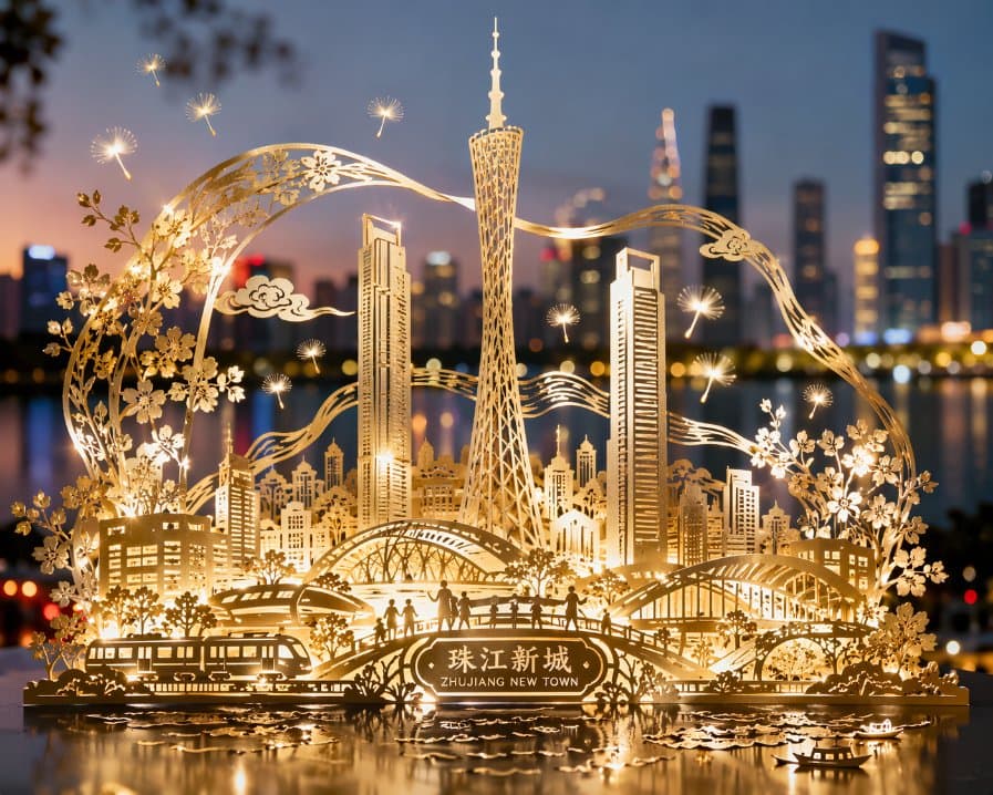 Affiche de la ville de Guangzhou en papier découpé
