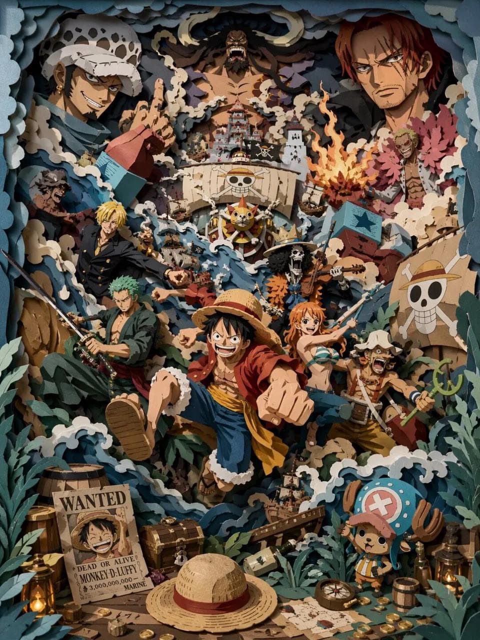One Piece Group Statue Paper Sculpture