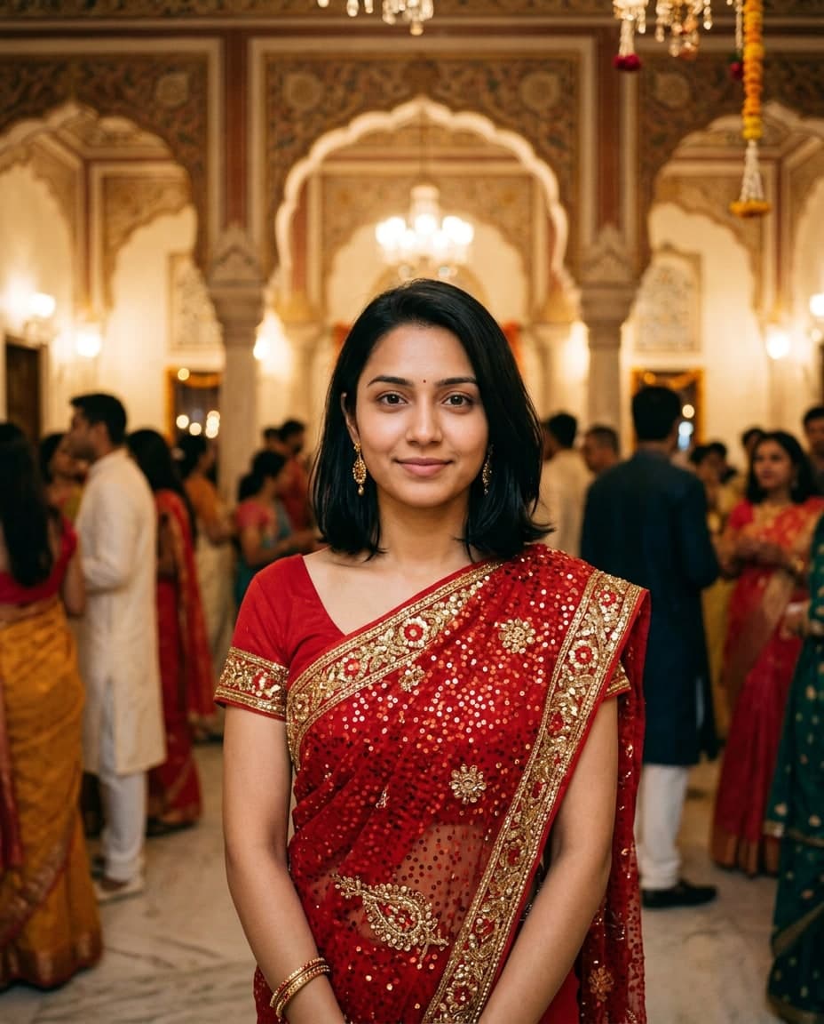 Red Party Saree