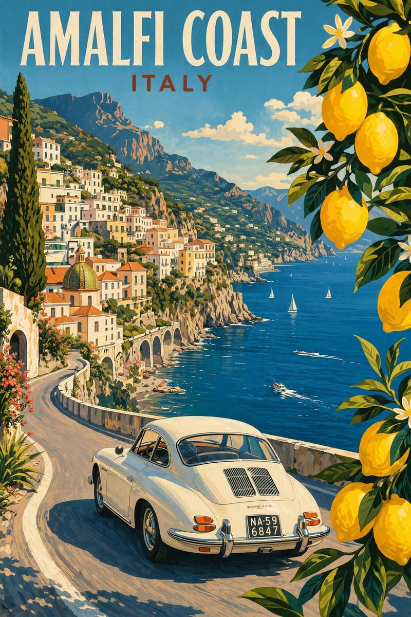复古阿马尔菲旅行海报