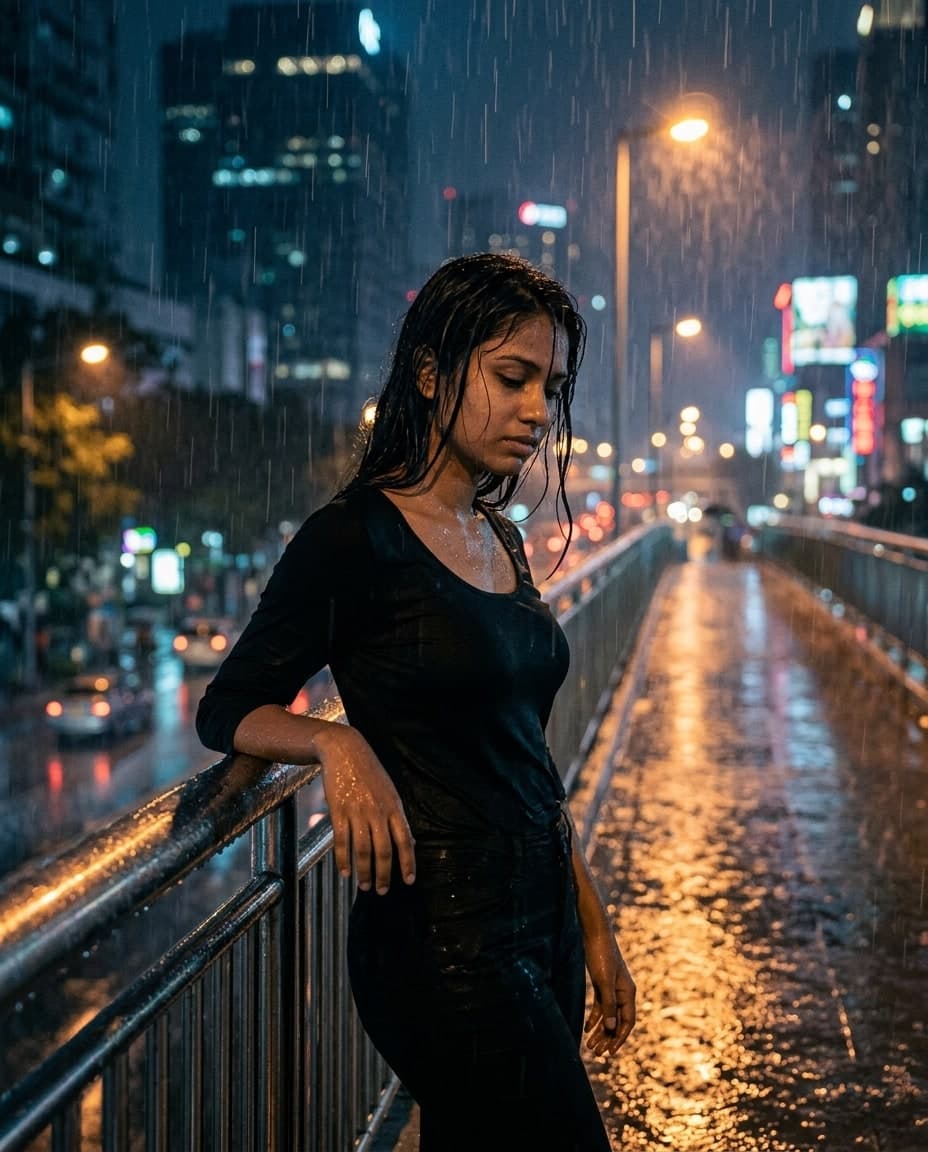 Sogno sul ponte sotto la pioggia