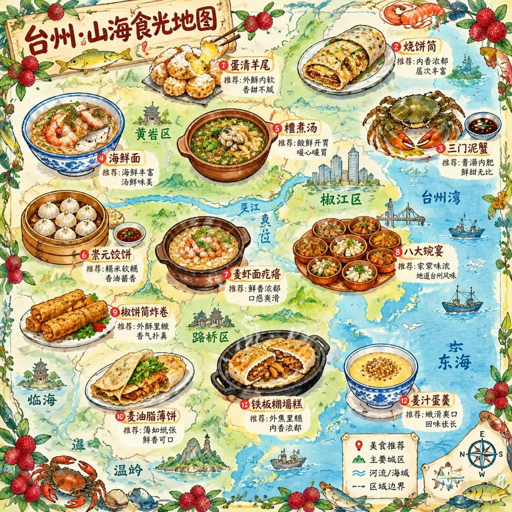 Ilustrowana akwarelowa mapa kulinarna miasta
