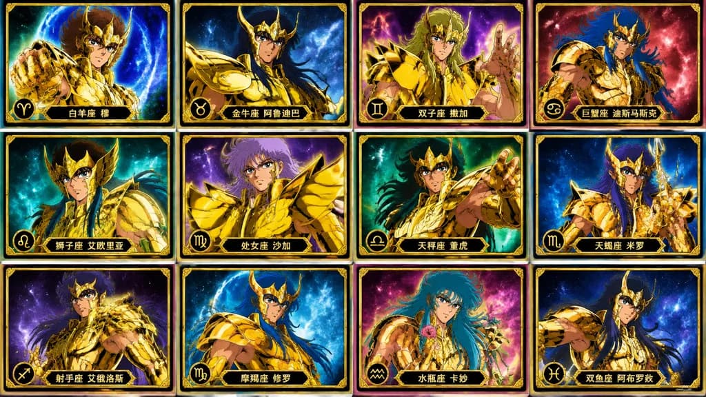 黄金聖闘士12人カードグリッド