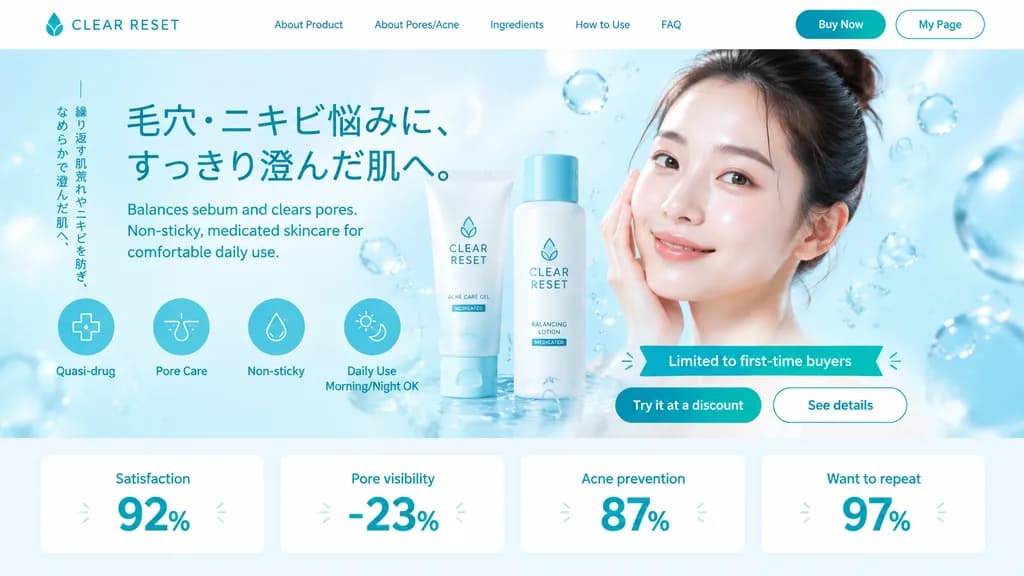 スキンケアECランディングページ ファーストビュー