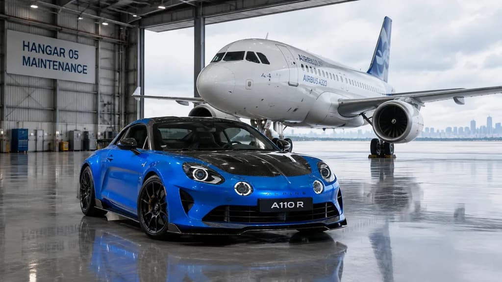 Sports Car in Aircraft Hangar