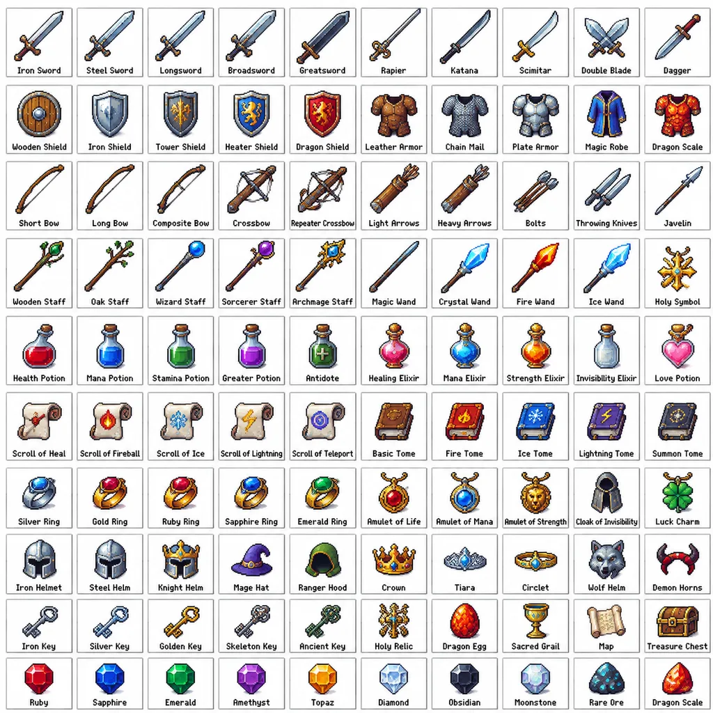Pixel Art RPG Item Grid