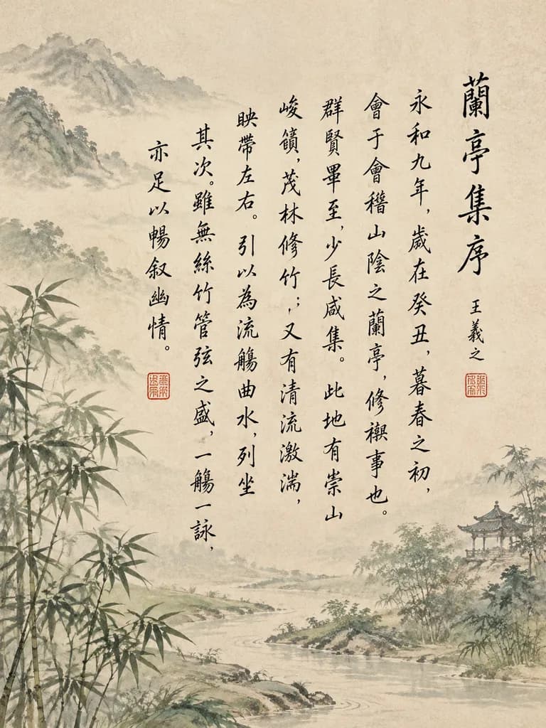 蘭亭集序の書道と山水画
