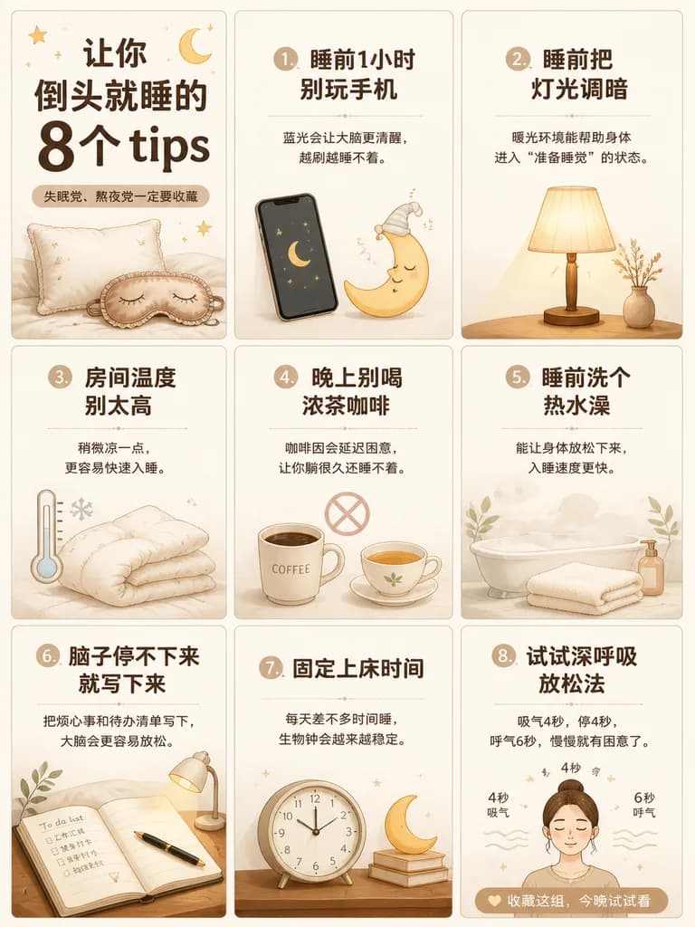수면 팁 9분할 소셜 미디어 포스터