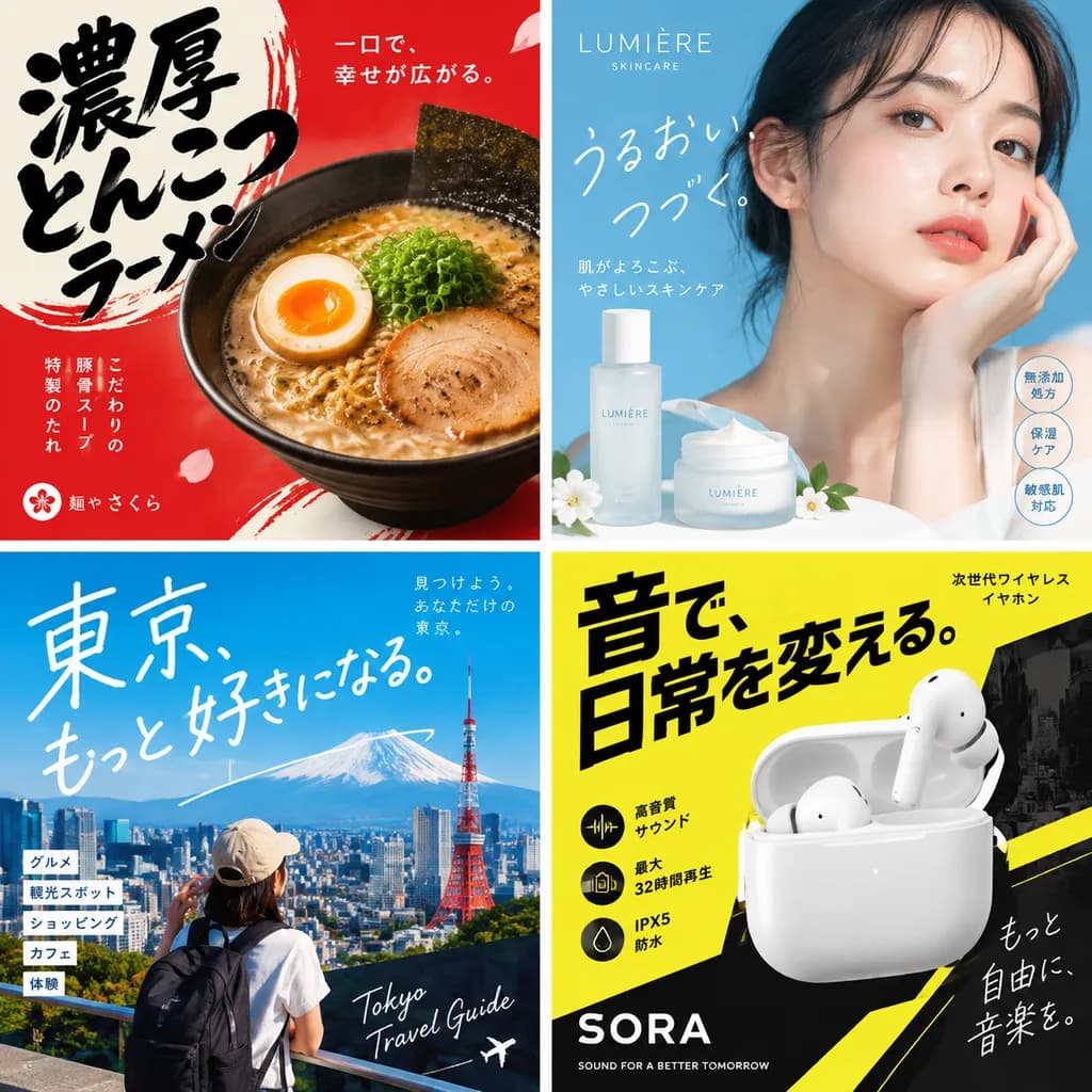 日本のトレンド広告4分割レイアウト