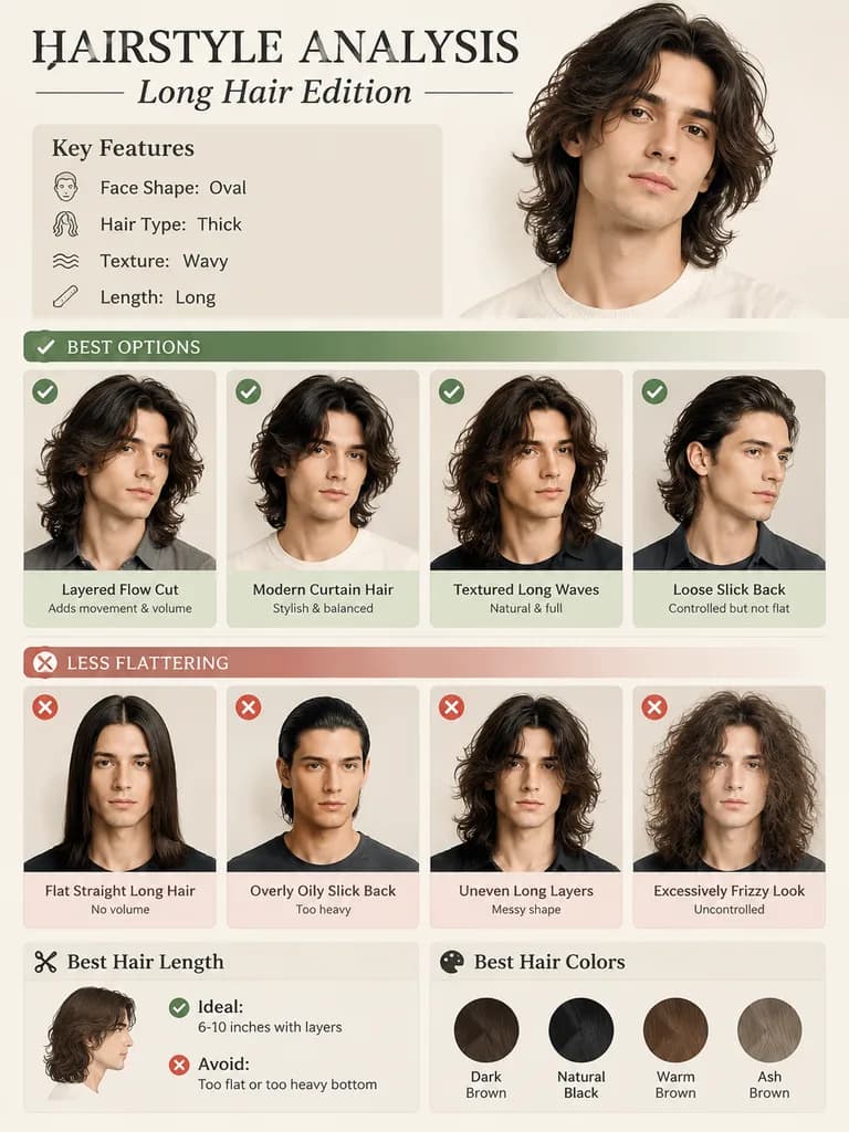 Men's Long Hairstyle Analysis Infographic