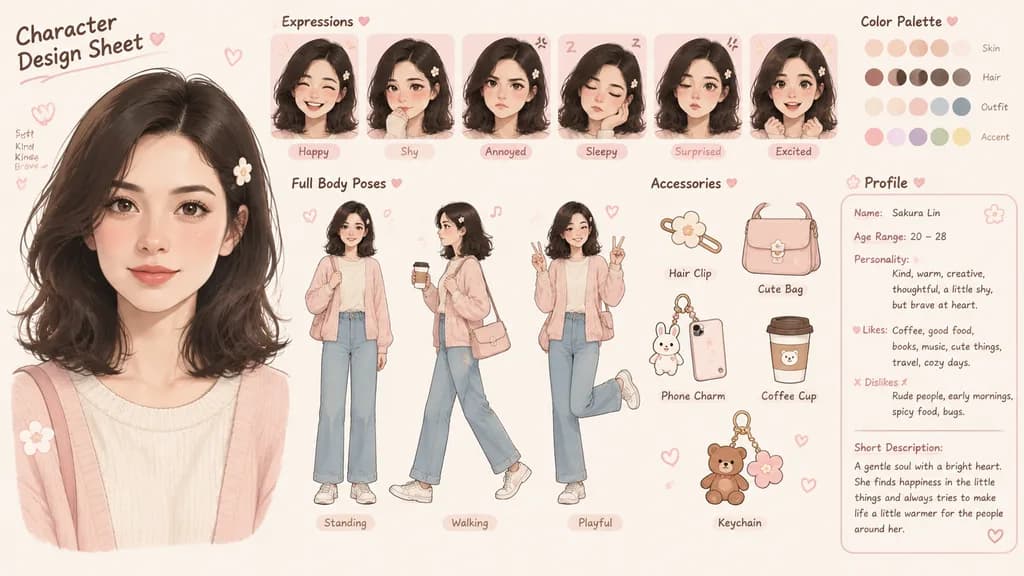 Cute Female Character Concept Sheet