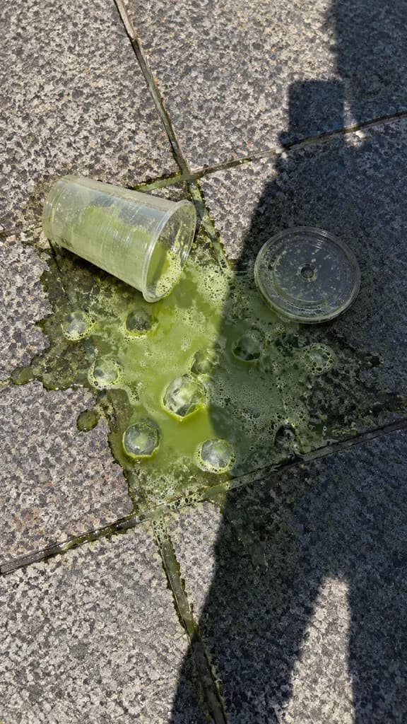 Spilled Iced Drink on Stone Pavement