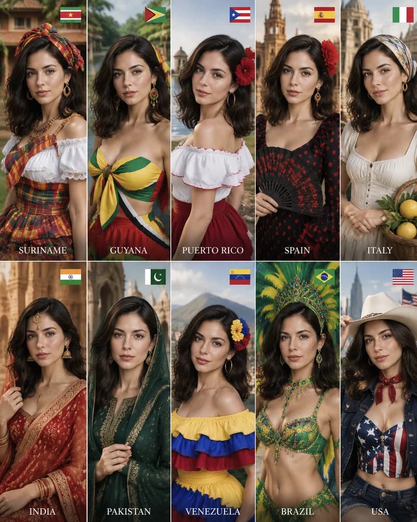 Ten Nation Traditional Fashion Collage