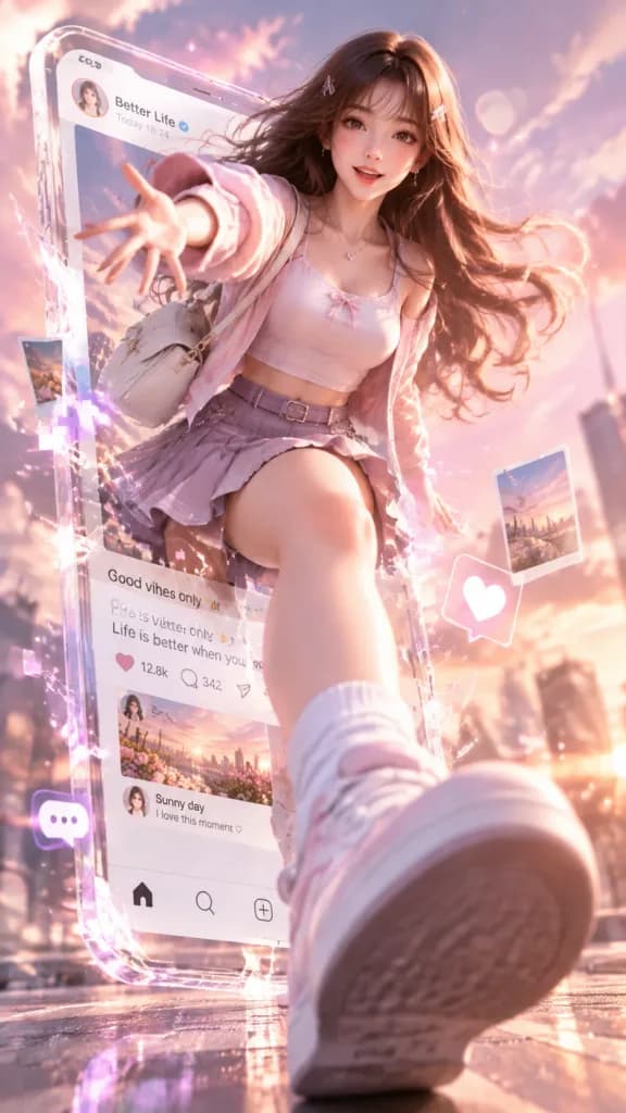 스마트폰 화면을 뚫고 나오는 3D 소녀