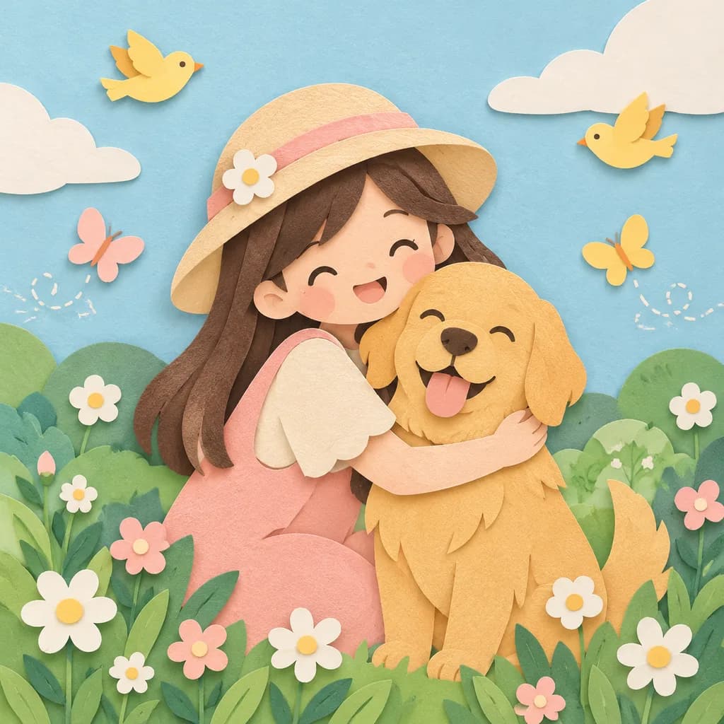 귀여운 페이퍼 크래프트 스타일 사진 리드로잉