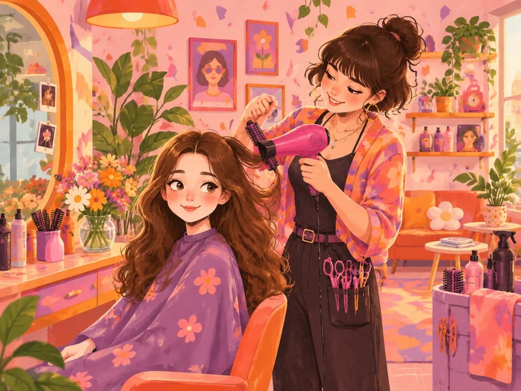 아늑한 인디 헤어살롱 일러스트