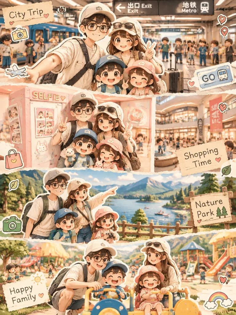 可爱家庭旅行立体纸雕剪贴画