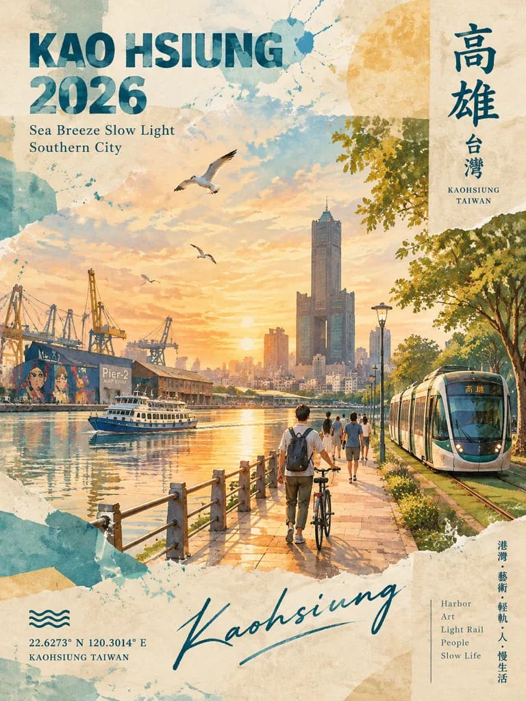 高雄水彩拼贴旅行海报