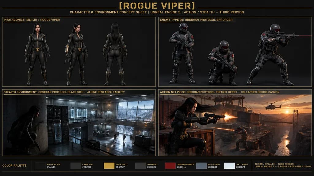AAA Stealth Game Concept Art Sheet