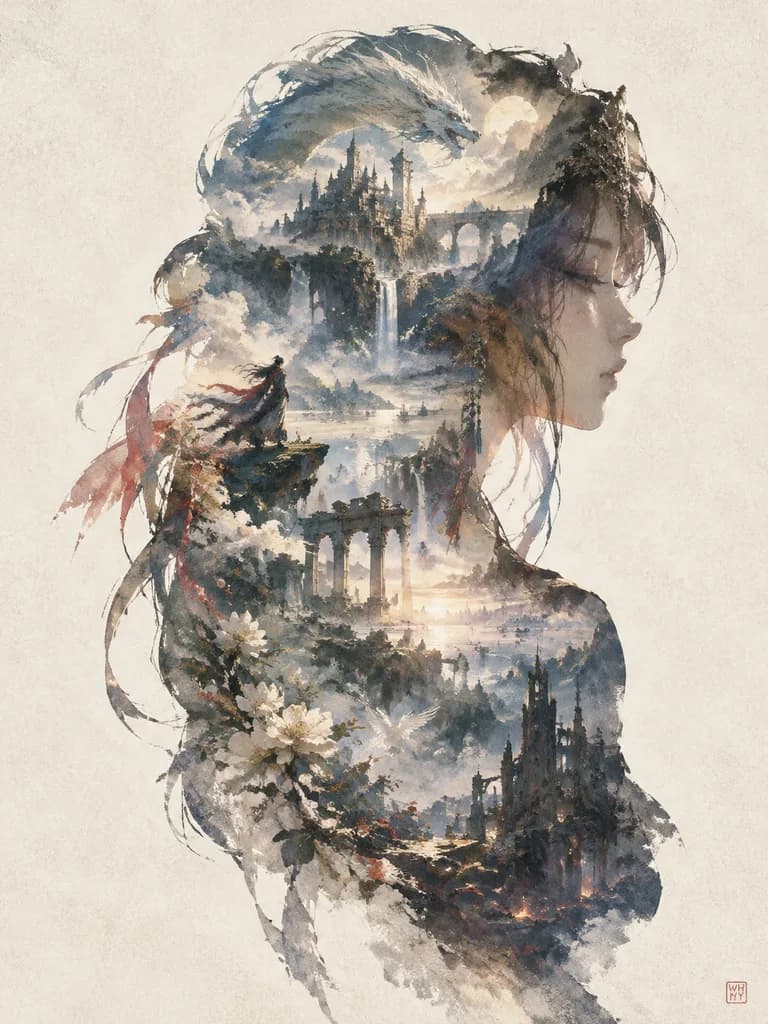 Silhouette Double Exposure Narrative Poster