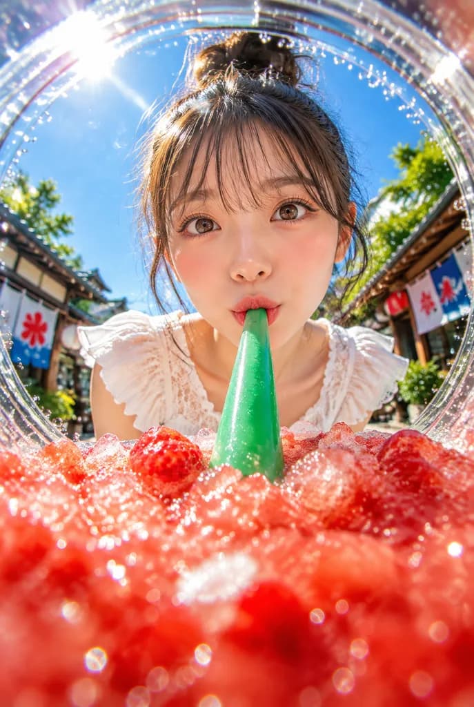 魚眼杯底視角夏日草莓冷飲廣告