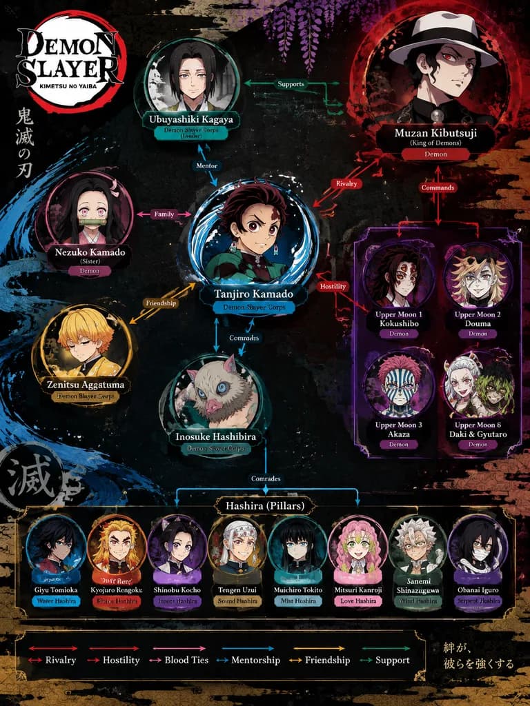 Anime Character Relationship Map Poster