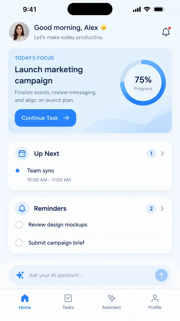 Productivity App Mobile UI Mockup