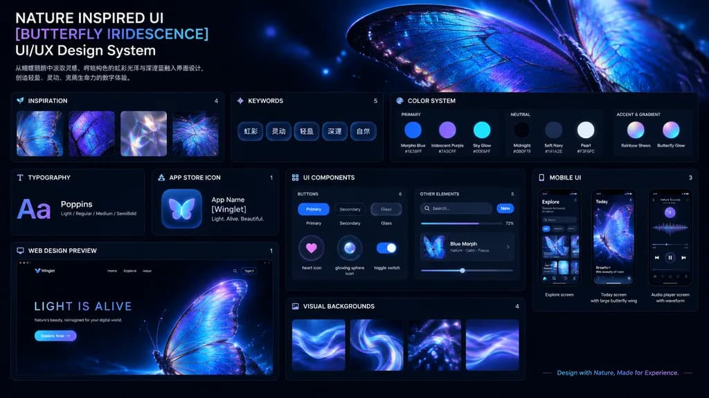 Iridescent Butterfly UI Design System Board