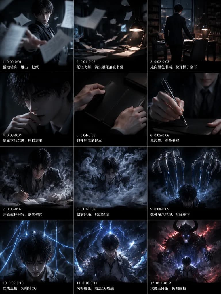 Cinematic Storyboard Grid of Dark Transformation