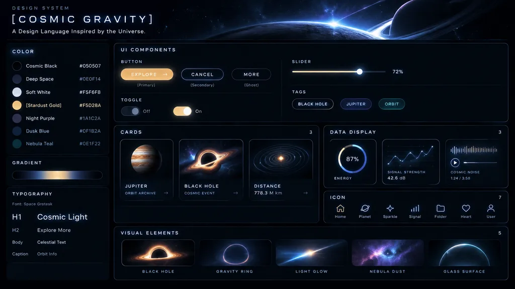 Cosmic Dark Mode Design System Sheet