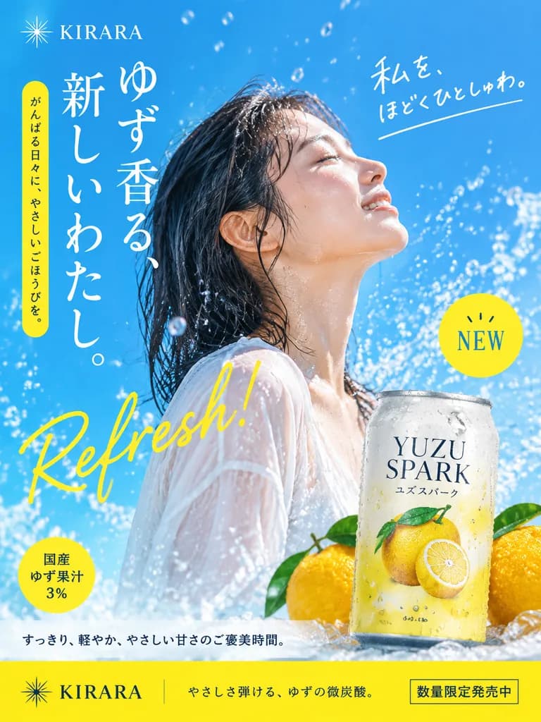 Japanisches Werbeplakat für Zitrus-Erfrischungsgetränk