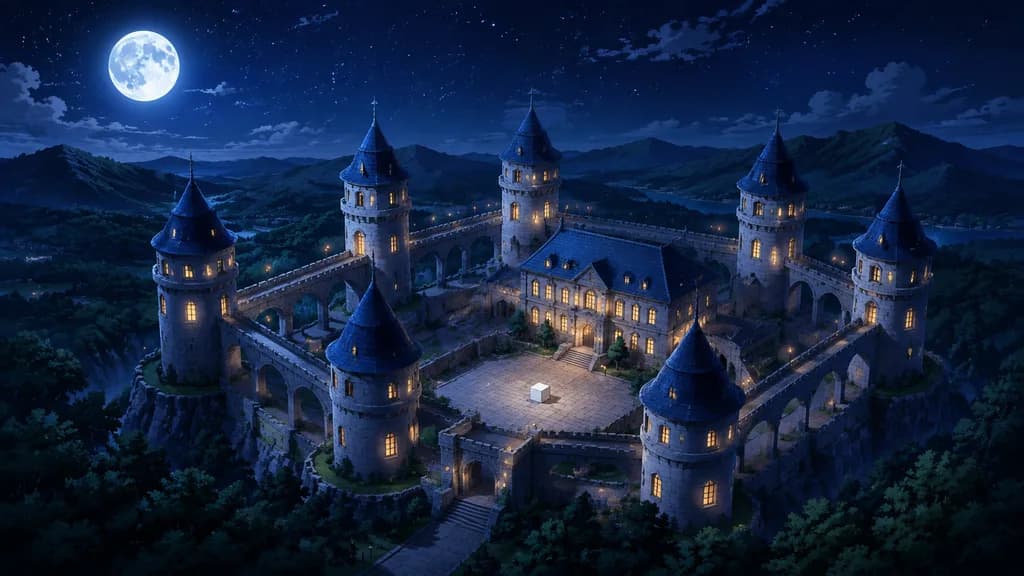 Fantasy Castle Under Moonlit Anime Sky