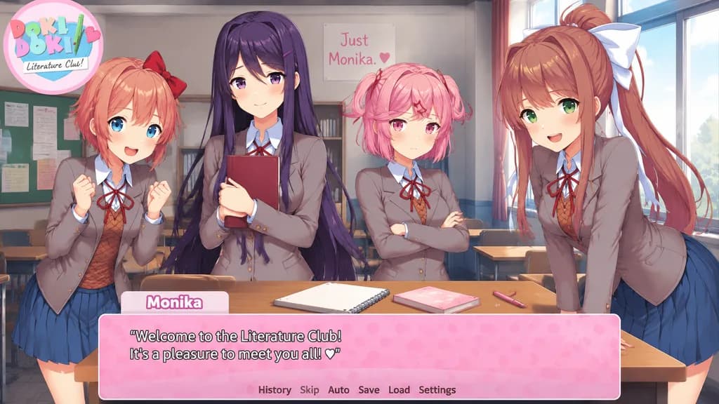 Anime Visual Novel Classroom Screenshot Mockup
