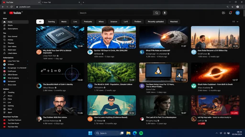 Интерфейс Видеоплатформы для ПК в Темной Теме