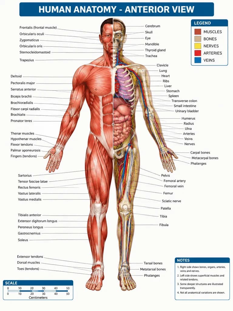 Human Anatomy Anterior View Poster