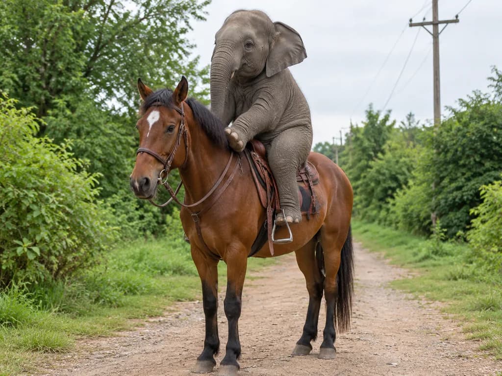 Elephant Sitting Saddled on a Horse