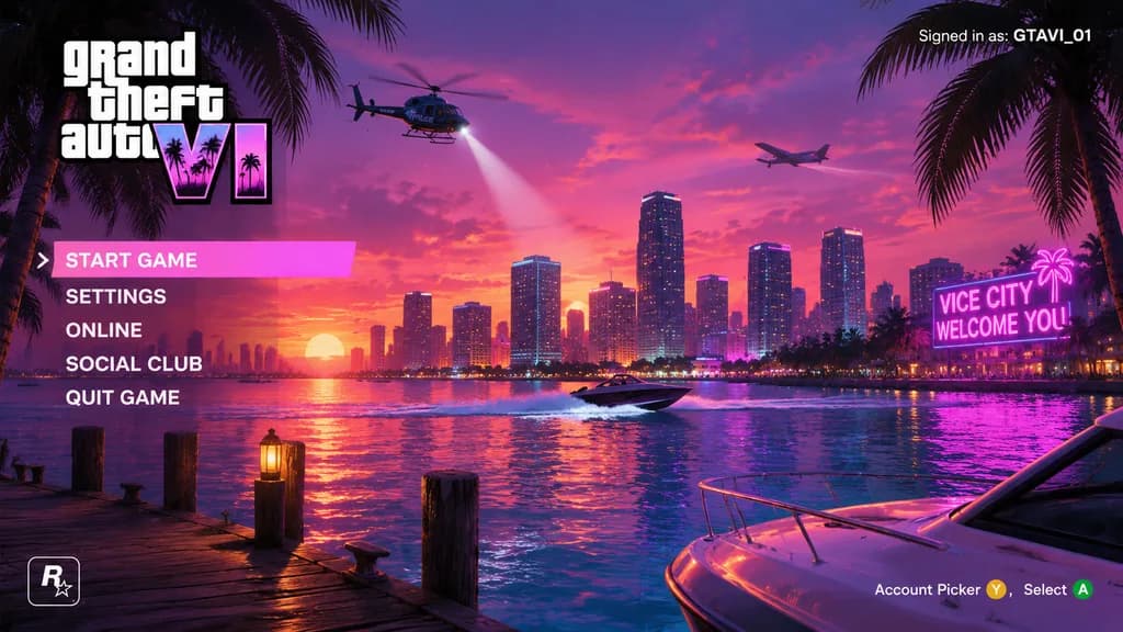 Vice City Sunset Game Menu Mockup