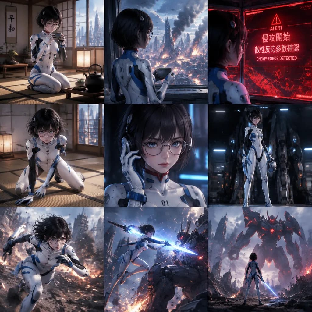 Nine Panel Mecha Action Storyboard