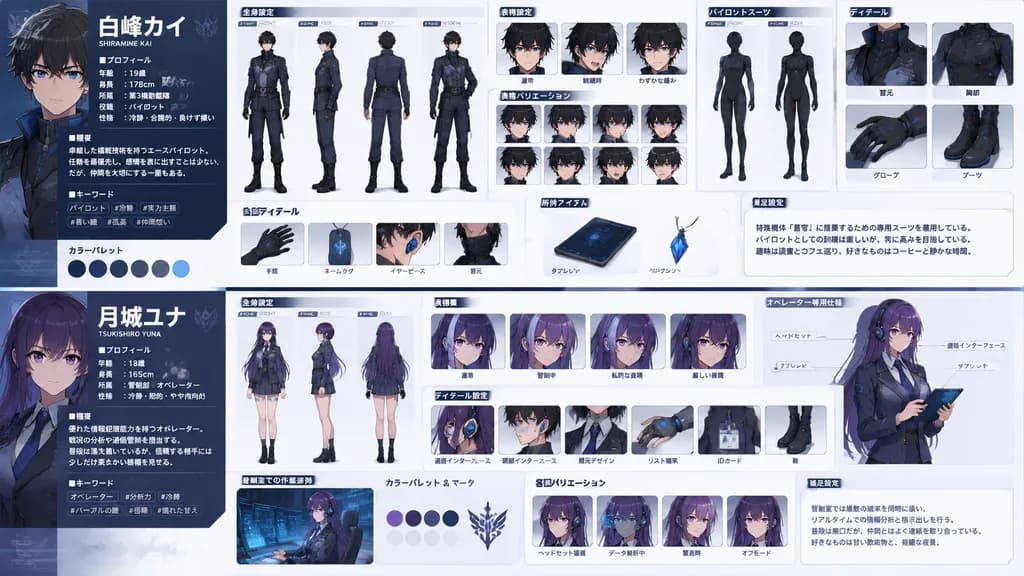 Anime Dual Character Reference Sheet