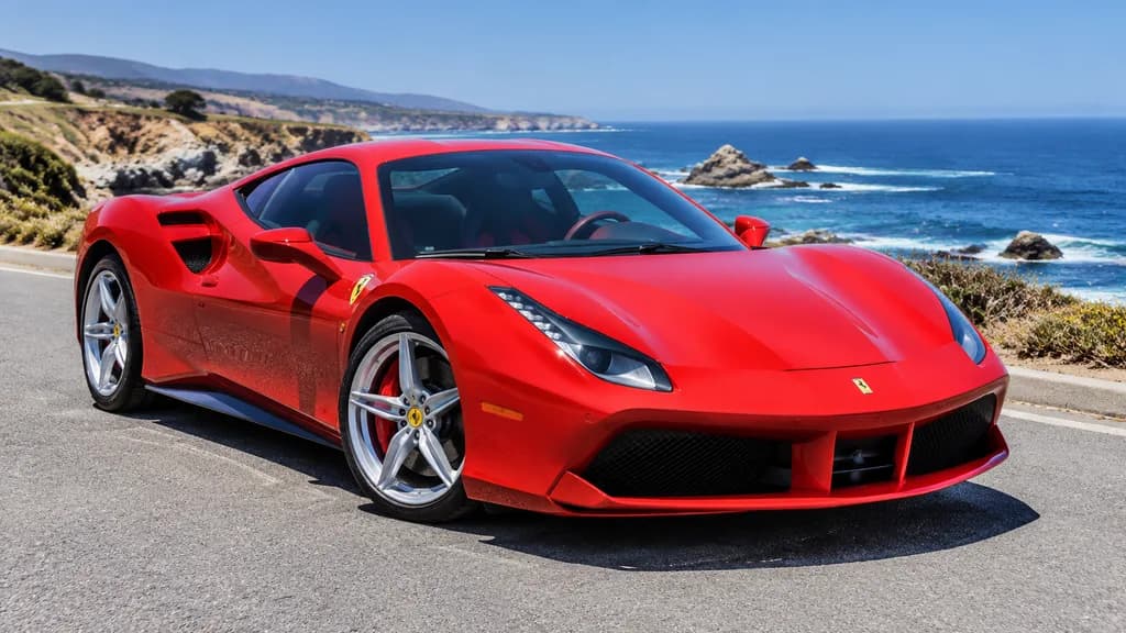 Red Sports Car on Coastal Highway