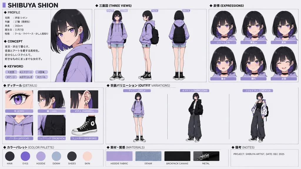 Comprehensive Anime Character Model Sheet