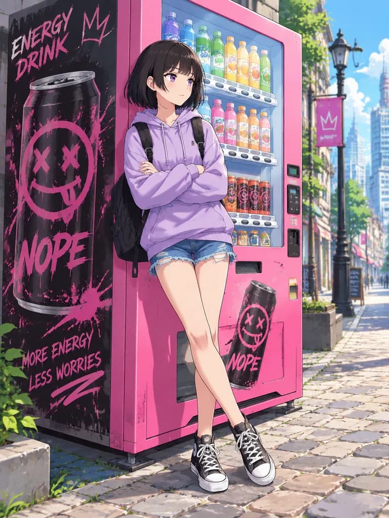 Anime Girl Leaning on Street Vending Machine