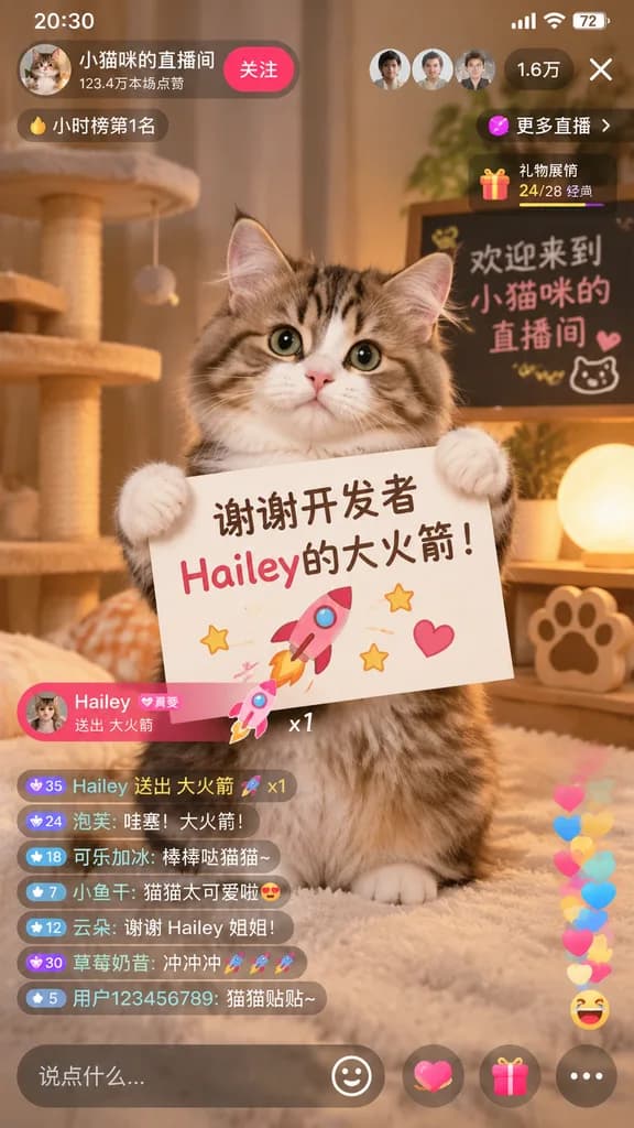 Cat Livestream Mobile App Interface