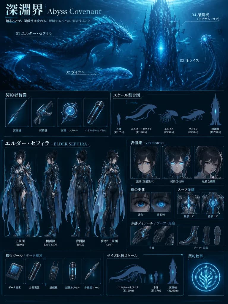 Abyssal Sci-Fi Character and Creature Reference Sheet