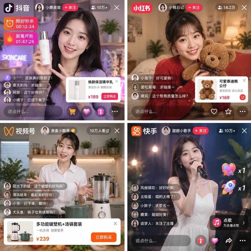 Mobile Live Streaming Interface Mockup Grid